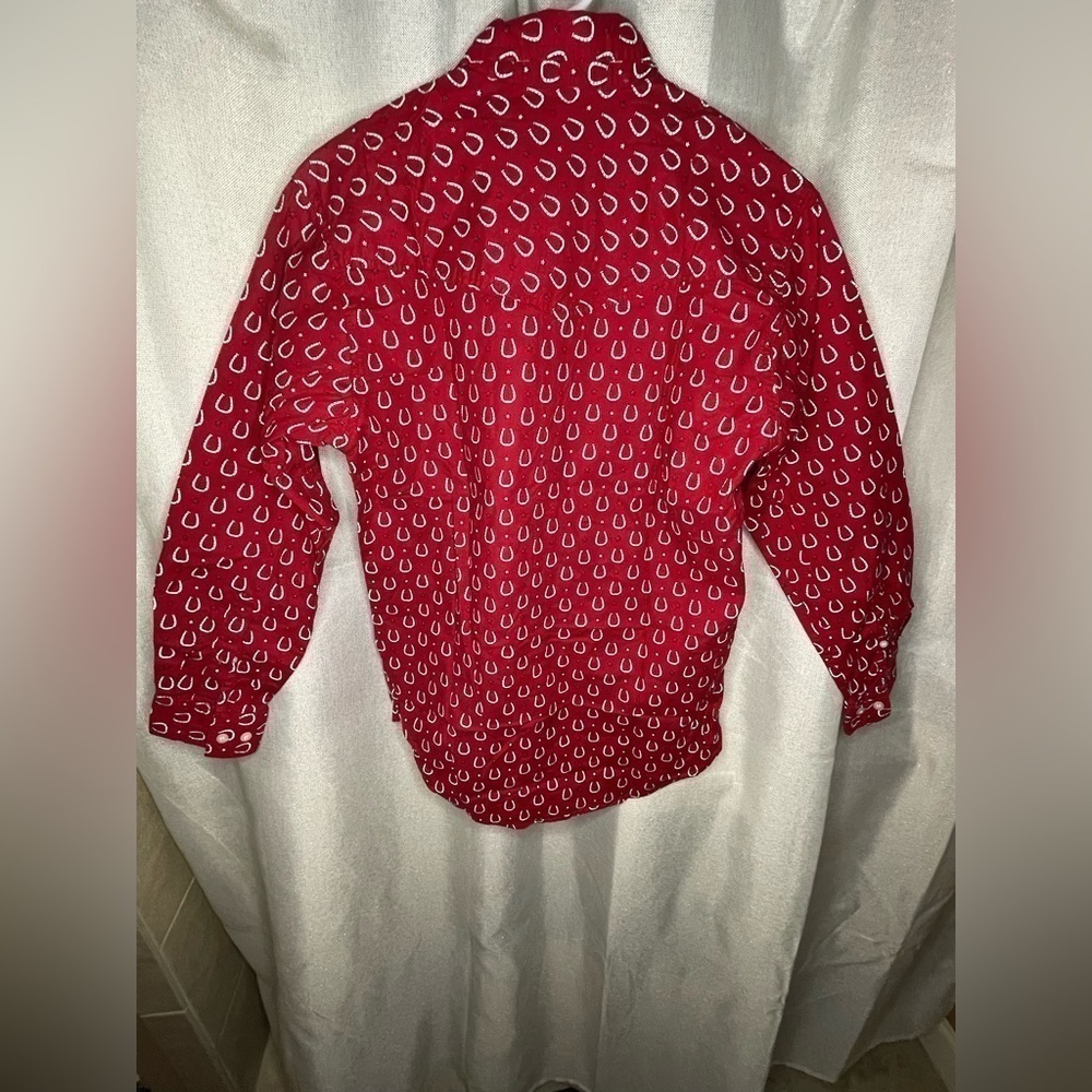 Vintage Express Rider Red Button Down Horseshoe Print Western Shirt Size Medium  - Picture 6 of 8